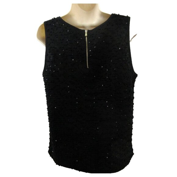 Ann Taylor Blouse Black Embellished Beaded Top Formal Rounded Neck Sleeveless - Picture 2 of 7